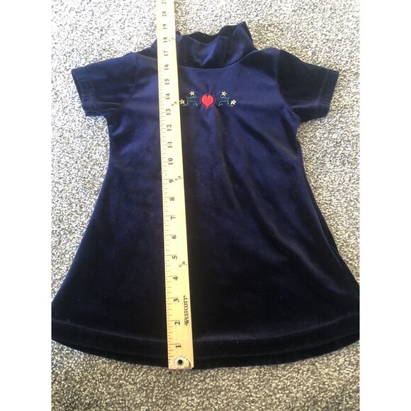 Vintage In Design Baby Velvet Dress Size 2T Navy Blue Embroidered Turtle Neck B1 - Picture 2 of 6